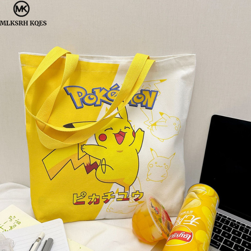 Mlksrh KQES Túi xách nữ Pikachu học sinh dạy kèm vải canvas vai tote túi