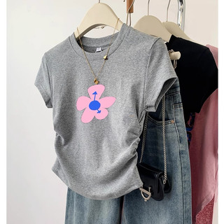 Áo baby tee Áo Thun ôm body Áo y2k Thiết kế vai ngắn tay in hình phong cách mới T @ -