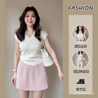 Phong Cách Hàn Quốc Top Cao Cấp Váy Cổ Chữ V Tay Ngắn Phong Cách Nhẹ Nhàng Đan Phù Hợp Với Nữ Hợp Thời Trang Mùa Hè Slim-fit 2024 Giảm Tuổi AZGP