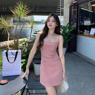 Molasome Nữ 2024 Thời Trang Mới Màu Dây Cổ Không Tay Slim Fit Mini Đầm
