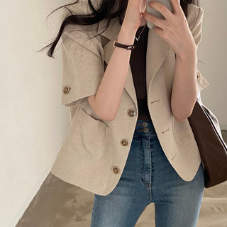 Áo khoác nữ phong cách đơn giản mùa hè Áo Blazer ngắn tay ba nút thời trang