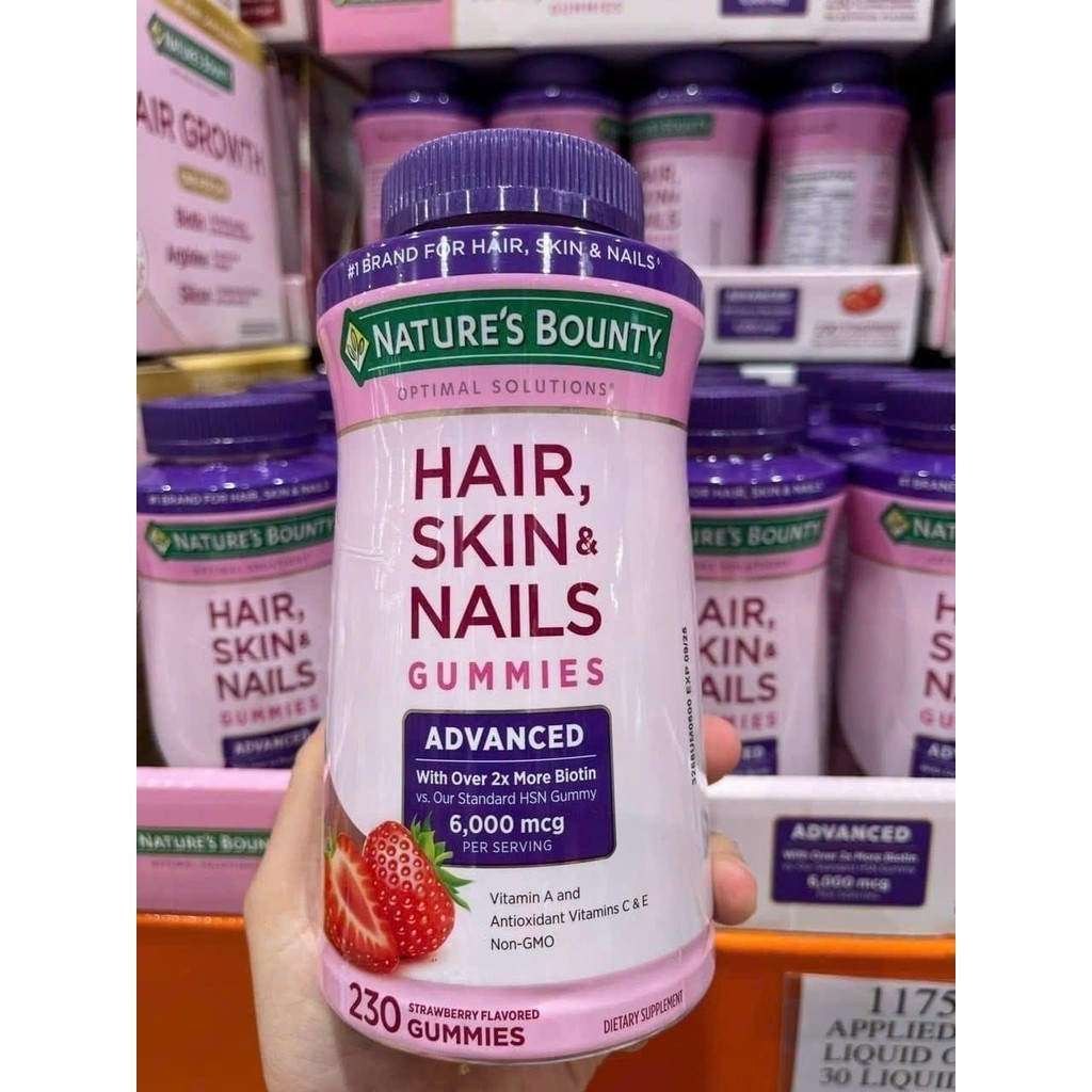 Hàng Mỹ Kẹo Dẻo Nature's Bounty Hair Skin & Nails Gummies Advanced 6000mcg của Mỹ hộp 230 viên