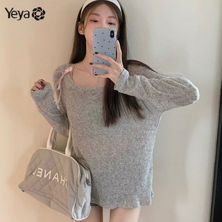 Áo thun nữ dài tay YEYA nơ lười dáng rộng mỏng chống nắng áo len xuyên thấu sang trọng