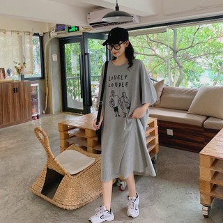 Đầm suông dài mùa hè có thể mặc bên ngoài  rộng rãi in hình couple dễ thương TTDSA0096