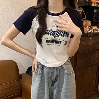 Áo ngắn tay dáng rộng Cotton mùa hè dành cho nữ phiên bản Hàn Quốc của áo ngắn không đều