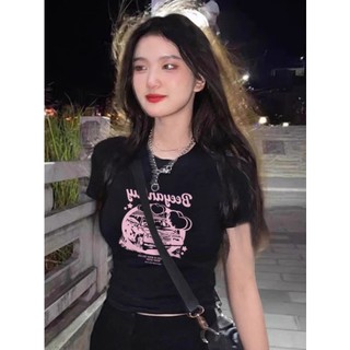 Áo baby tee Áo Thun ôm body Áo y2k Hot Girl Áo Thun Nữ Tay Ngắn Mùa Hè Vai Trước Slim-fit Slimer Nhìn Thiết Kế Niche Sang Trọng