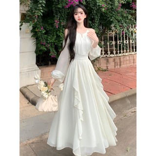 Tình yêu đầu tiên Phong cách dịu dàng Váy quây xù Váy chữ A dáng rộng
