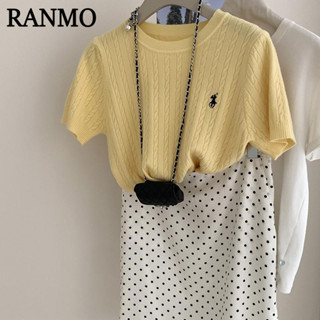 RANMO áo phông áo thun nữ croptop baby tee hàn quốc xu hướng Phong cách Thời trang WMJ2460V3Y 240628
