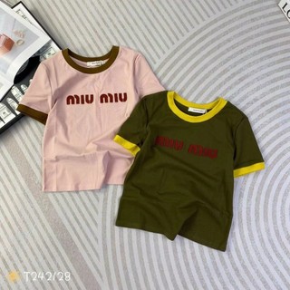 Áo thun croptop nữ tay ngắn cổ tròn chữ miu miu hàng Quảng Châu chất cotton, áo phông baby tee mùa hè 242128 2