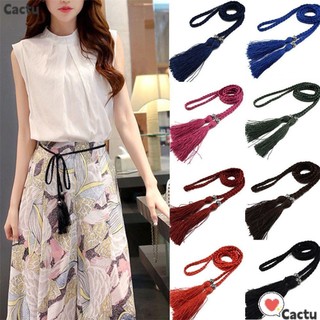 Thắt lưng dây thừng dệt mỏng đính tua rua dành cho nữ