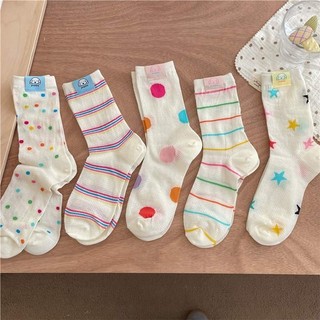 Mùa hè lưới mỏng thoáng khí tất cotton nhãn vải chó sọc chấm bi giữa bắp tất