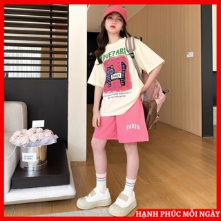 Bộ quần áo hè cho trẻ em, bé gái size đại 18-50kg. Set đồ mặc nhà, đi chơi dễ thương cho bé gái, nữ 6-16 tuổi mẫu Paris