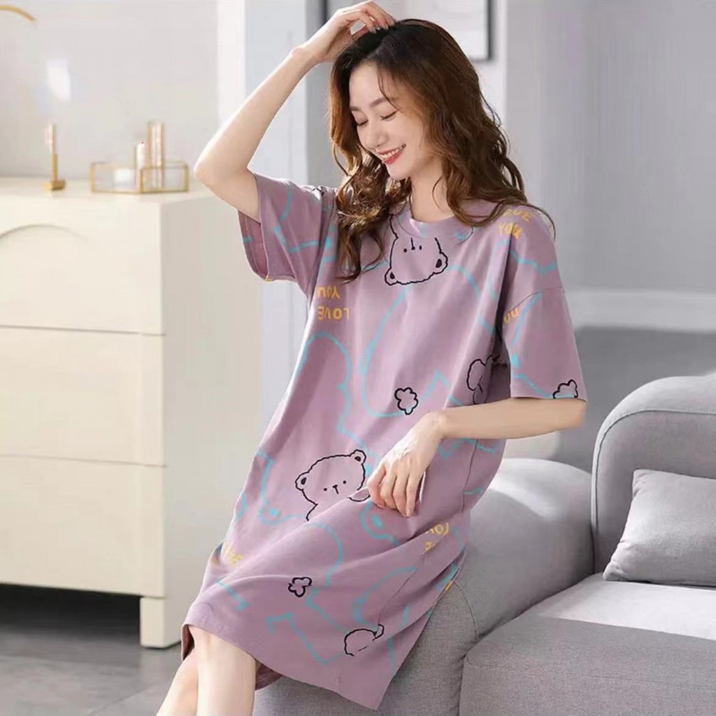 Váy Ngủ Dài Tay Ngắn Mẫu Mới Mùa Hè Nữ Size Lớn Rộng Rãi Váy Ngủ Mẫu Mới Q5 4XL Shop ku4nqm01z2