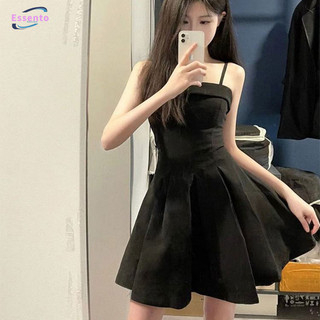Essento Pháp Hepburn màu đen treo váy phong cách mới cao cấp khí chất eo giảm béo váy ngắn váy đen nhỏ thời trang nữ xu hướng đa năng