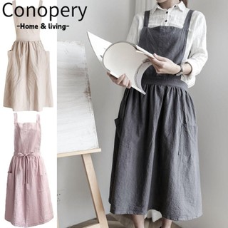 Conopery Tạp dề vải lanh, Tạp dề hoa phong cách Hàn Quốc Bắc Âu, Tạp dề nhà bếp bằng vải Cotton
