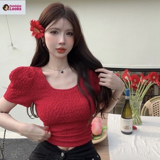Áo thun lửng tay phồng cổ tròn phong cách hàn quốc