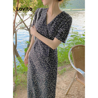 Đầm Lovito buộc dây họa tiết hoa nhí phong cách thường ngày cho nữ L86ED345