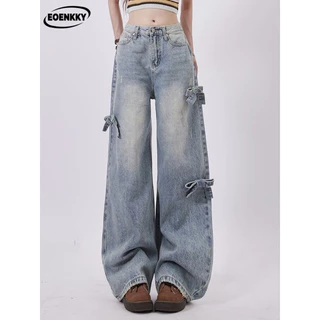 EOENKKY quần ống rộng quần nữ jean Vintage INS Minimalist Cổ điển WLK24415BH 19Z240507