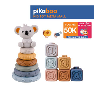 Đồ chơi tháp xếp chồng montessori tròn gấu và hình khối cao cấp Pikaboo giúp trẻ phát triển đa giác quan