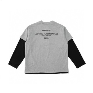 RIK6 JIL SANDER 23FWBack Slogan Fake Two-Piece Long SleeveTEE320gHeavy Double Yarn Pure Cotton Fabric Gray