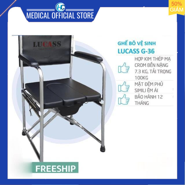 Ghế Bô Vệ Sinh Không Bánh Xe, Đệm Simili, Bô Vuông Lucass G-36 (G36) | Tiêu chuẩn Mỹ