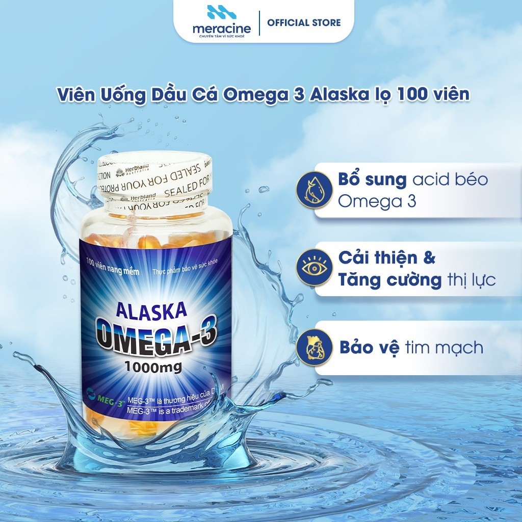 Viên uống dầu cá Omega 3 Alaska tăng cường thị lực cho người lớn và trẻ nhỏ lọ 100 viên