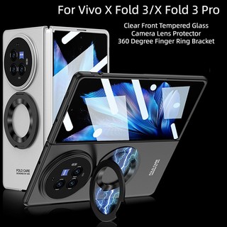 Sang Trọng Trong Suốt Mặt Trước Kính Cường Lực Bảo Vệ Màn Hình Từ Ngón Tay Giá Đỡ Frosted PC Flip Case Cho Vivo X Fold 3 Pro Fold3 5G Vỏ Điện Thoại
