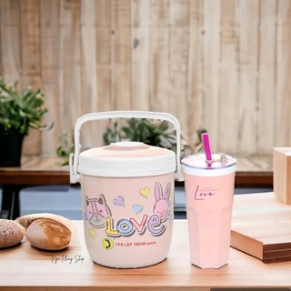 Combo siêu giữ lạnh trên 5h. Bình đá 1L + Ly giữ nhiệt ống hút TLT. Giữ nhiệt tốt, không tươm nước.