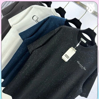 (Hàng Đẹp) Áo Thun Dio Cau Phối Nhũ ❤ Áo Phông Cotton Khô Dày Dặn Dáng Rộng Nam Nữ DTS363