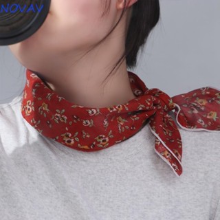 Novavibe Khăn Lụa Khăn Phụ Kiện Phù Hợp Với Cổ Điển Nữ Khăn Choàng Vải Lanh Cotton In Hoa Dây Buộc Quấn Khăn Vuông Nhỏ