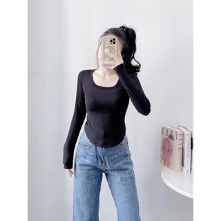Áo Thun Đuôi Vạt Bầu Cổ Vuông Dài Tay Xinh Xắn - TTGB0176