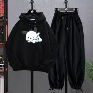 Sét áo hoodie Cún nằm chơi và quần bom chun, Áo Unisex from rộng, Chất nỉ ấm mặc không xù, thiết kế phong cách -DVGI