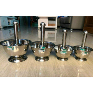 Cối / chày Inox không hít cao cấp thương hiệu .TITHAFAC không gỉ Size số 1 đường kính 12cm, Size số 2 đường kính 14cm..
