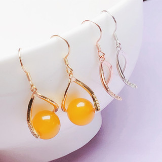 S925 bạc nguyên chất móc tai phụ kiện ngọc bông tai bông tai khung bông tai treo tai hạt tròn khóa hòa bình móc tai sáp ong hạt đệm