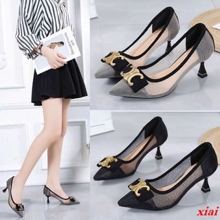 Lưới thoáng khí nữ 2023 cao cấp giày cao gót stiletto sandal mùa hè cổ tích nữ giày giữa gót giày chuyên nghiệp