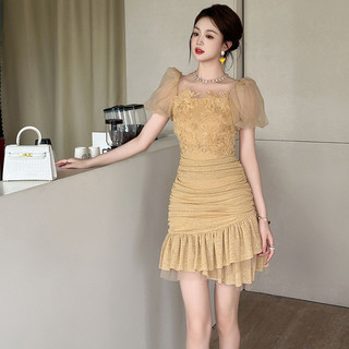 [Eiffelve]【S-XL】Đầm dáng rộng tay phồng khí chất kiểu Pháp Thiết kế mùa hè Cảm giác nổi tiếng Váy đuôi cá ôm phong cách hoàng gia của chị gái 50878
