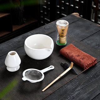 Bộ trà Matcha Bộ 7 món Bát Matcha có miệng Giá đỡ máy khuấy Matcha Bàn chải Matcha Bàn chải Matcha Bàn chải Matcha Sàng Trà Shaker Đế đứng Baiben Đứng Mặt số trà Khăn trà