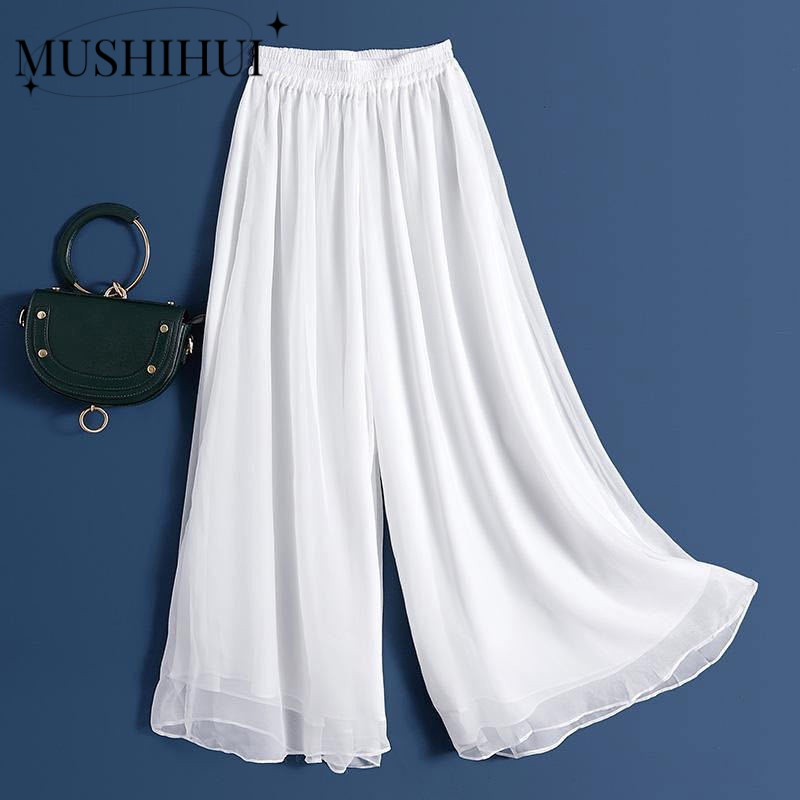 Mushihui Quần dài, váy ống giả, lưng rộng, vải voan chất liệu cao, phong cách nữ thời GM24524D8