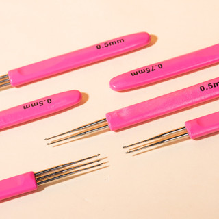 0.5 / 0.75mm Đơn Đầu Hai Đầu Móc Ba Đầu Màu Hồng Bẩn Bím Móc DIY Dệt Dụng Cụ Nối Tóc Bằng Tay Dệt Tóc Dệt Móc