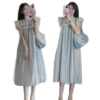 Váy suông đầm bầu MAMADRESS thiết kế KẺ THÔ MỀM TAY BÈO REN thấm hút mồ hôi mặc đi chơi đi làm tiện lợi sang chảnh V230