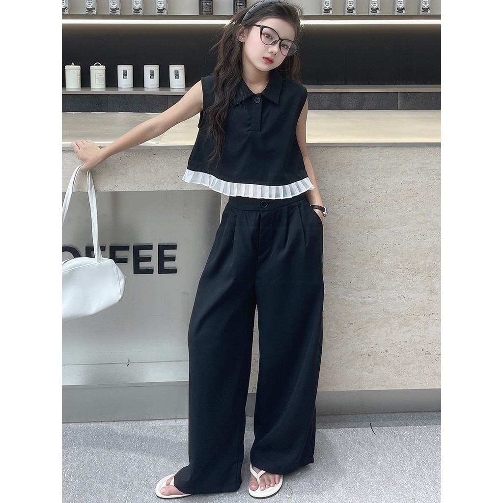 NANA CHAN - Set quần suông, áo sát nách viền bèo SG224 SIZE ĐẠI 120-170 cho bé gái, thời trang trẻ e