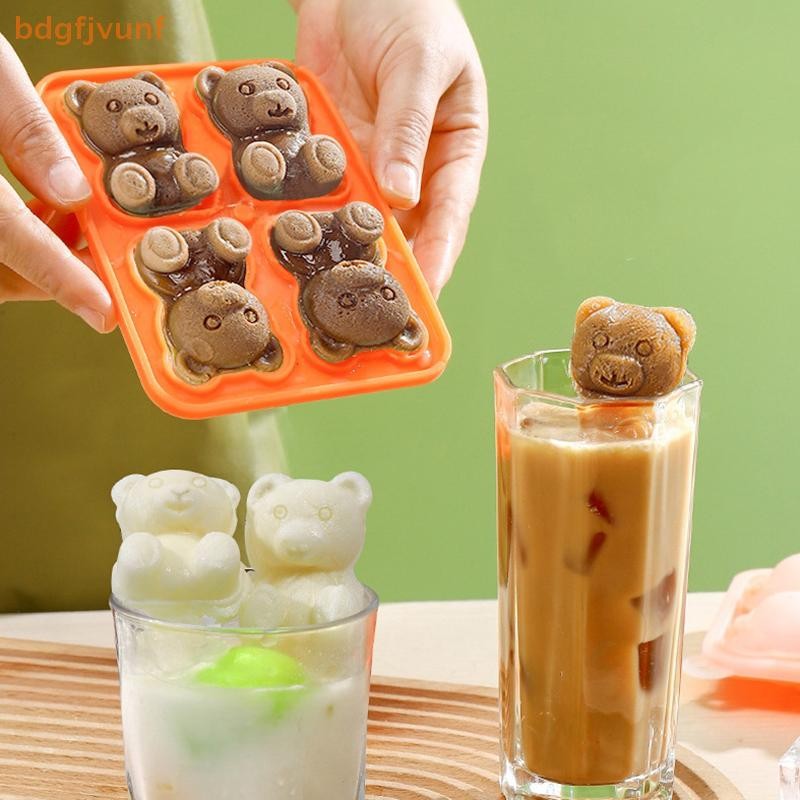 Bdgf 3D Bear Ice Cube Mold Bear Ice Cube Tray, Máy làm đá viên silicon dễ dàng tháo rời, Khay đựng đ