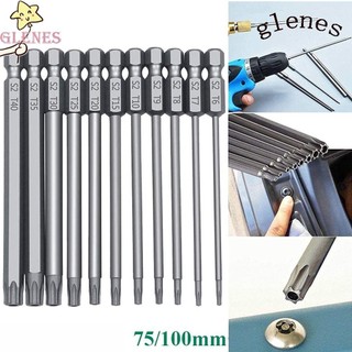 Glenes 11 Cái Hex Bits Driver Tamper, Tuốc nơ vít Torx rỗng đầu phẳng, Hoa mận bền có tay cầm lục giác Bộ mũi khoan 75 / 100mm