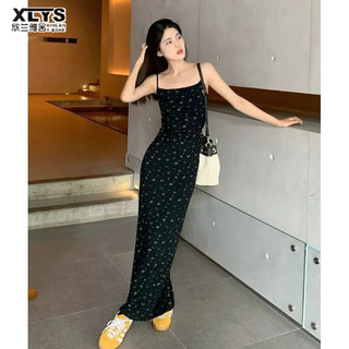 Xin LAN YA SHE Váy hoa kiểu Pháp mới dành cho nữ Slim Fit Váy treo hông dài