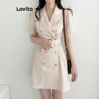 Lovito Đầm hai nút bất đối xứng trơn đơn giản thanh lịch cho nữ LNE58670