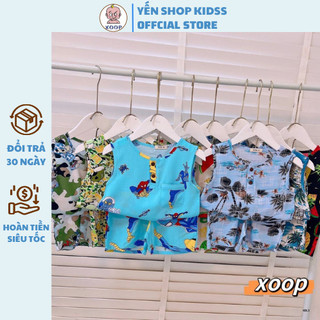 Sale ! Bộ ba lỗ XOOP mặc nhà, đi chơi chất lanh in họa tiết dễ thương cho bé (9-23kg) XBL3,Đồ bộ