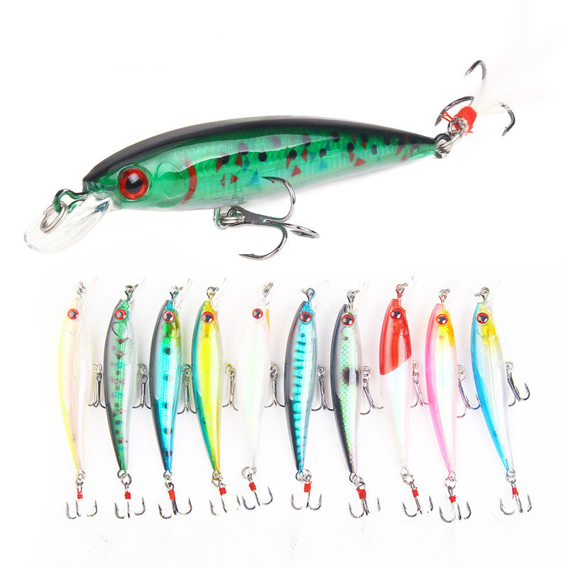 1 Chiếc Mồi Dụ Dưới Nước 9cm / 7g Minnow Có Lông Vũ Ba Móc Mô Phỏng Mồi Giả Mồi Cứng Mồi Giả