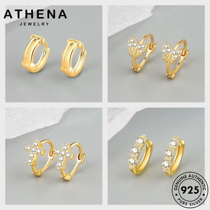 Athena JEWELLY Kim Cương Hoop 925 Vàng Nữ Bông Tai Moissanite Bạc Thời Trang M124