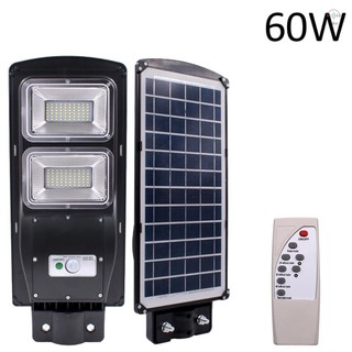 Đèn đường chạy bằng năng lượng mặt trời 60W có điều khiển từ xa 6000lumens 120 đèn LED Điều khiển thời gian Cảm biến chuyển động Đèn đường IP67 Chống nước cho đường sân vườn