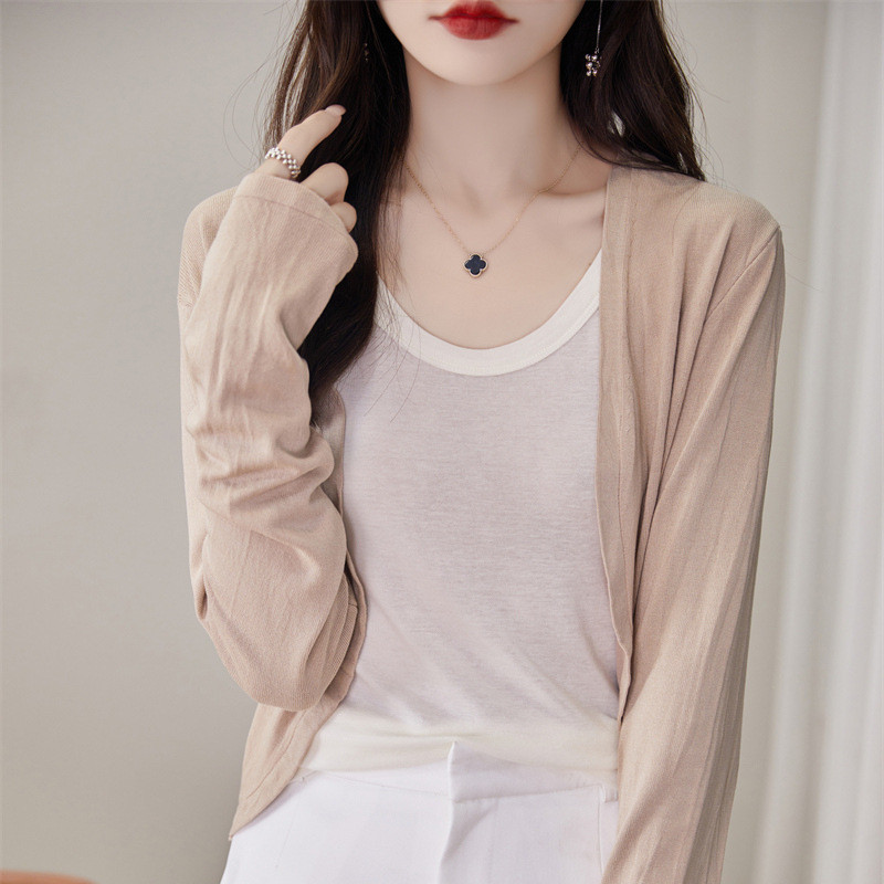 Nữ Thanh Lịch Nhẹ Crop Shrug Mở Phía Trước Dài Tay Đan Xù Bolero Cardigan Áo Len